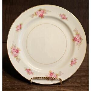 Vtg Noritake Pink red Roses Salad Plate RC Stamp Gold Trim Discontinued 7 5/8"